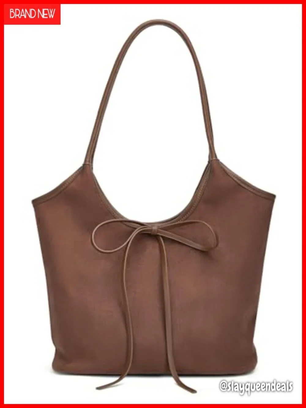 Suede Hobo Bag Large Shoulder Satchel Magnetic Closure Bow Accent